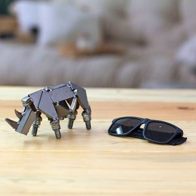 Alternate image for Rhino-Shaped Modern Eco-Friendly Recycled Metal Figurine Rugged Rhino