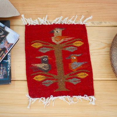Alternate image for Red Handwoven Zapotec Style Bird Decorative Wool Table Mat Red Bird Kingdom