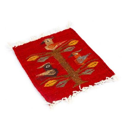 Alternate image for Red Handwoven Zapotec Style Bird Decorative Wool Table Mat Red Bird Kingdom