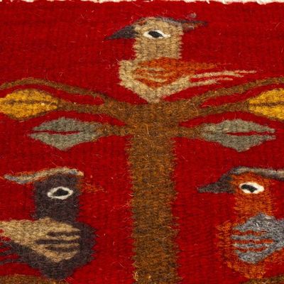 Alternate image for Red Handwoven Zapotec Style Bird Decorative Wool Table Mat Red Bird Kingdom