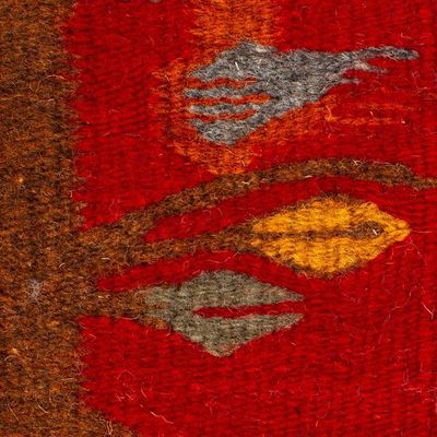 Alternate image for Red Handwoven Zapotec Style Bird Decorative Wool Table Mat Red Bird Kingdom
