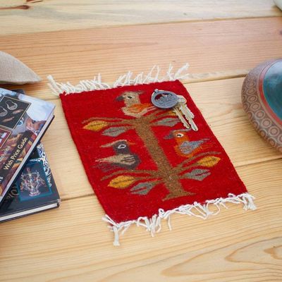 Alternate image for Red Handwoven Zapotec Style Bird Decorative Wool Table Mat Red Bird Kingdom
