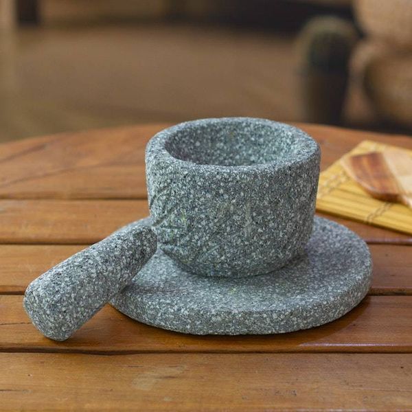 Alternate image for Hand-Carved Basalt Stone Salsa Bowl and Serving Plate Set Grand Tradition
