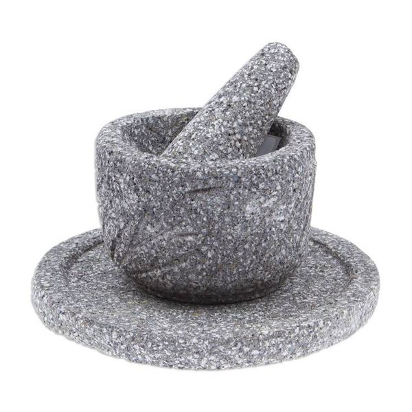 Alternate image for Hand-Carved Basalt Stone Salsa Bowl and Serving Plate Set Grand Tradition