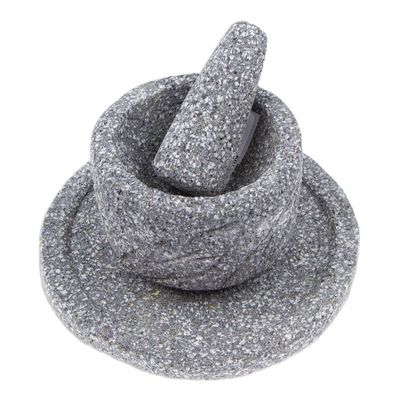 Alternate image for Hand-Carved Basalt Stone Salsa Bowl and Serving Plate Set Grand Tradition