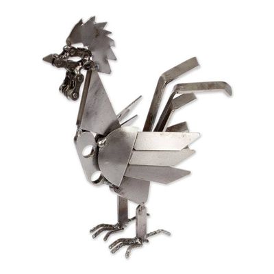 Alternate image for Eco-Friendly Recycled Metal Rooster Sculpture from Mexico Rooster Chance