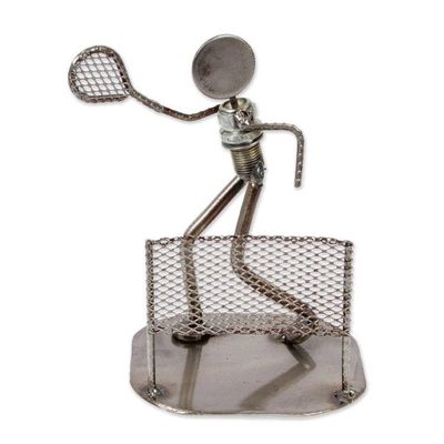 Alternate image for Artisan-Made Inspirational Upcycled Tennis Player Sculpture Tennis Player