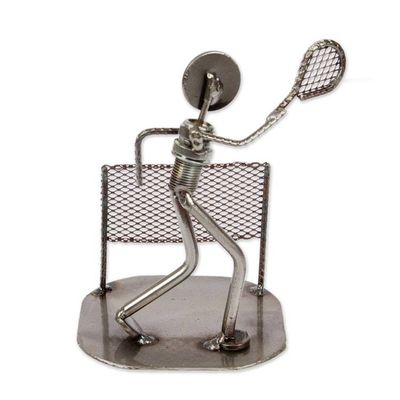 Alternate image for Artisan-Made Inspirational Upcycled Tennis Player Sculpture Tennis Player