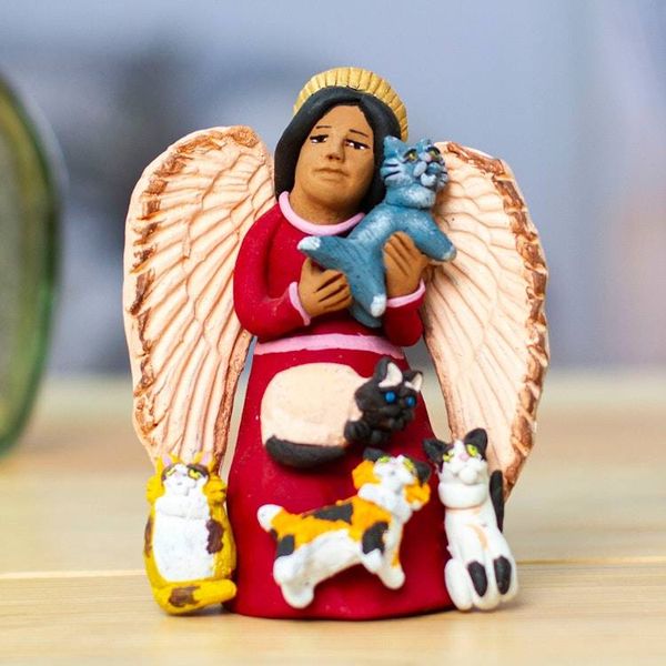Alternate image for Hand-Painted Angel with Cats-Themed Ceramic Sculpture Angel with Cats