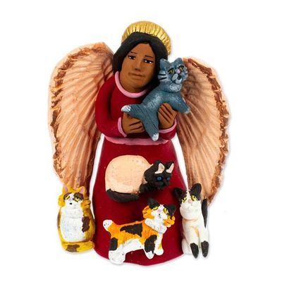 Alternate image for Hand-Painted Angel with Cats-Themed Ceramic Sculpture Angel with Cats
