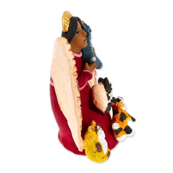 Alternate image for Hand-Painted Angel with Cats-Themed Ceramic Sculpture Angel with Cats