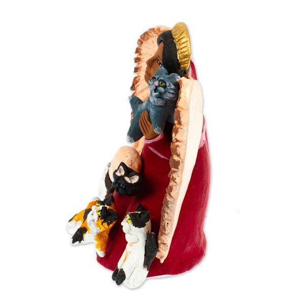Alternate image for Hand-Painted Angel with Cats-Themed Ceramic Sculpture Angel with Cats