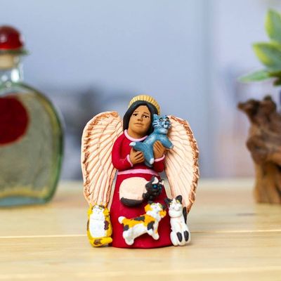 Alternate image for Hand-Painted Angel with Cats-Themed Ceramic Sculpture Angel with Cats