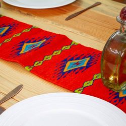 Image for Handwoven Diamond-Patterned Scarlet 100 Wool Table Runner Jewels of Scarlet