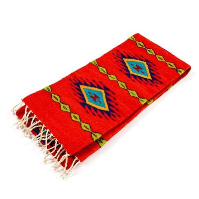 Alternate image for Handwoven Diamond-Patterned Scarlet 100 Wool Table Runner Jewels of Scarlet