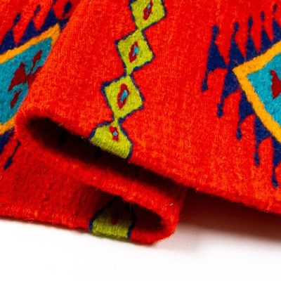 Alternate image for Handwoven Diamond-Patterned Scarlet 100 Wool Table Runner Jewels of Scarlet