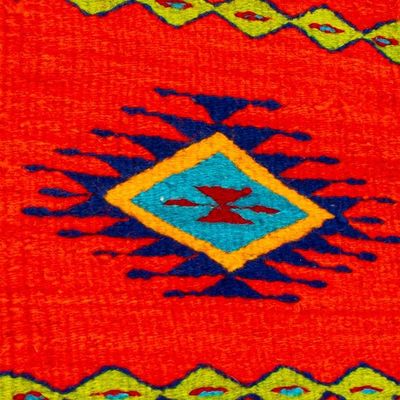 Alternate image for Handwoven Diamond-Patterned Scarlet 100 Wool Table Runner Jewels of Scarlet