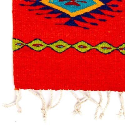 Alternate image for Handwoven Diamond-Patterned Scarlet 100 Wool Table Runner Jewels of Scarlet