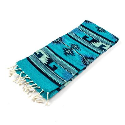 Alternate image for Traditional 100 Wool Table Runner in Caribbean Blue Hues Banquet in Caribbean Blue
