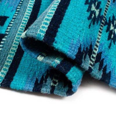 Alternate image for Traditional 100 Wool Table Runner in Caribbean Blue Hues Banquet in Caribbean Blue