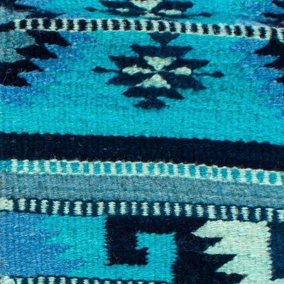 Alternate image for Traditional 100 Wool Table Runner in Caribbean Blue Hues Banquet in Caribbean Blue