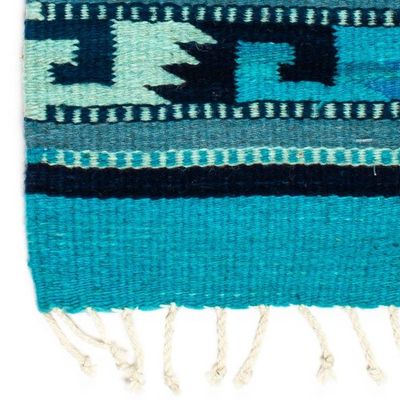 Alternate image for Traditional 100 Wool Table Runner in Caribbean Blue Hues Banquet in Caribbean Blue