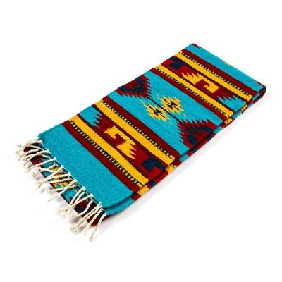 Alternate image for Woven Fringed 100 Wool Table Runner in Yellow and Blue Hues Banquet in Thunder