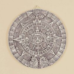 Image for Ceramic Wall Plaque Museum Replica Handmade Mexico Aztec Calendar in Beige