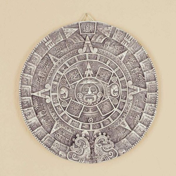 Alternate image for Ceramic Wall Plaque Museum Replica Handmade Mexico Aztec Calendar in Beige