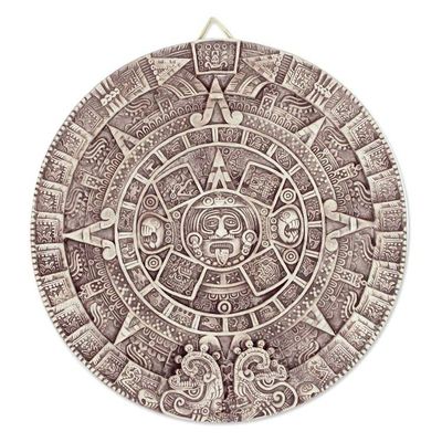 Alternate image for Ceramic Wall Plaque Museum Replica Handmade Mexico Aztec Calendar in Beige