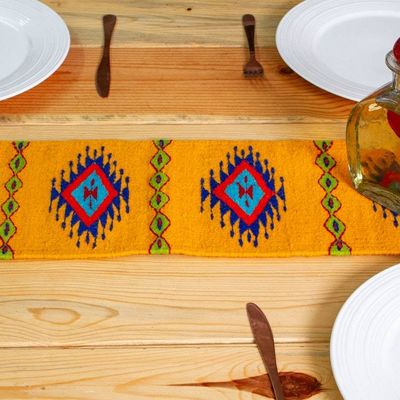 Primary image for Diamond-Themed Marigold 100 Wool Table Runner from Mexico Jewels of Marigold