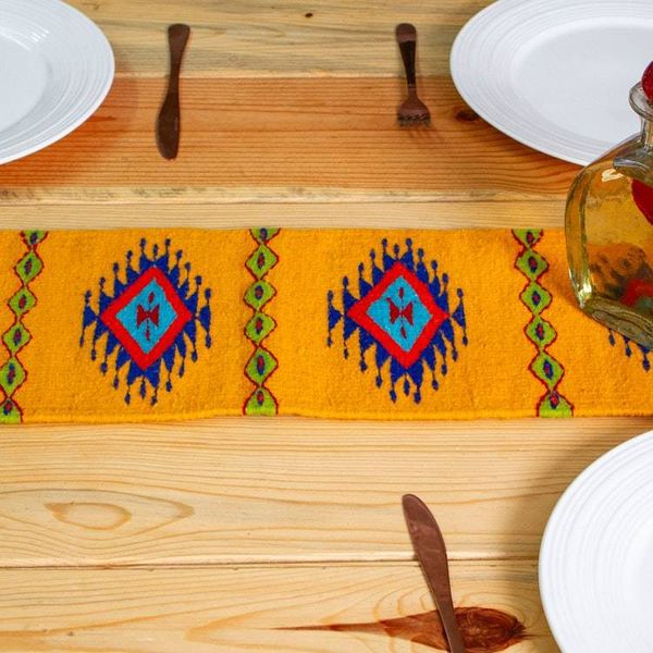 Alternate image for Diamond-Themed Marigold 100 Wool Table Runner from Mexico Jewels of Marigold