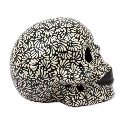 Alternate image for Handcrafted Talavera Style Black-Ivory Ceramic Skull Black and Ivory Lace Skull