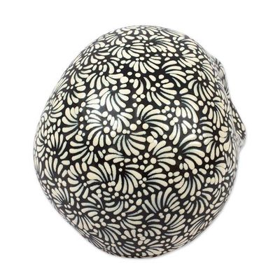 Alternate image for Handcrafted Talavera Style Black-Ivory Ceramic Skull Black and Ivory Lace Skull