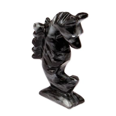 Alternate image for Marine-Themed Handmade Seahorse Marble Figurine in Black Enigma of Gallantry