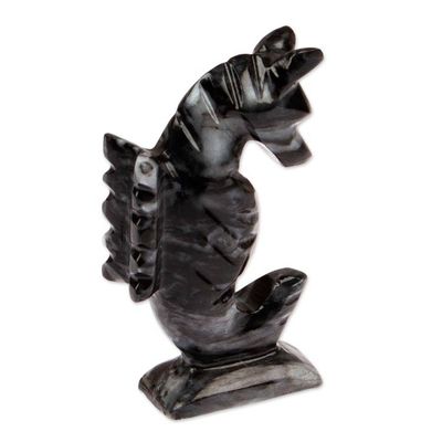 Alternate image for Marine-Themed Handmade Seahorse Marble Figurine in Black Enigma of Gallantry