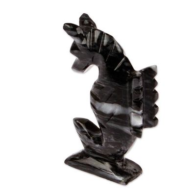 Alternate image for Marine-Themed Handmade Seahorse Marble Figurine in Black Enigma of Gallantry