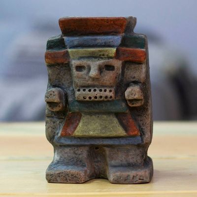 Primary image for Hand-Painted Folk Art Traditional Tlaloc Ceramic Sculpture Tlaloc Emblem