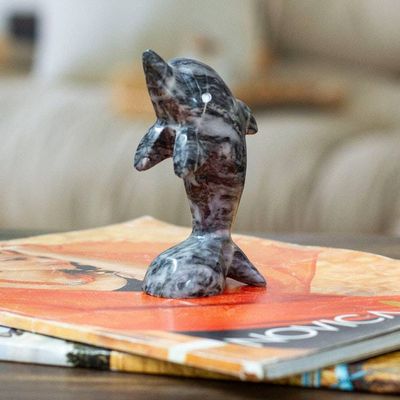 Primary image for Artisan-Made Dolphin-Themed Blue-Palette Marble Figurine True Sea