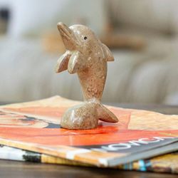 Image for Dolphin-Themed Natural Marble Figurine in an Earthy Palette Harmonious Sea