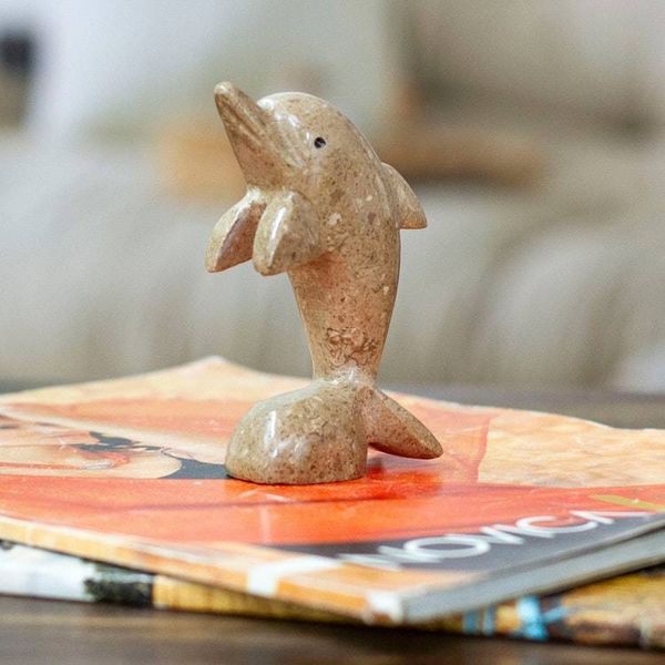 Alternate image for Dolphin-Themed Natural Marble Figurine in an Earthy Palette Harmonious Sea