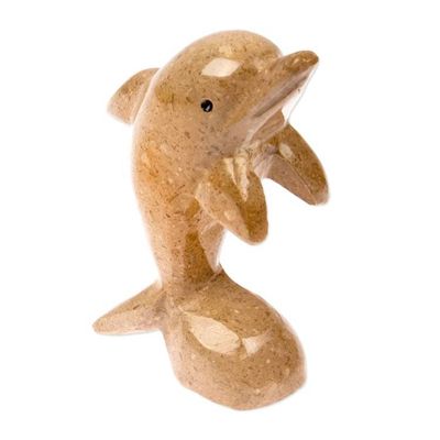 Alternate image for Dolphin-Themed Natural Marble Figurine in an Earthy Palette Harmonious Sea