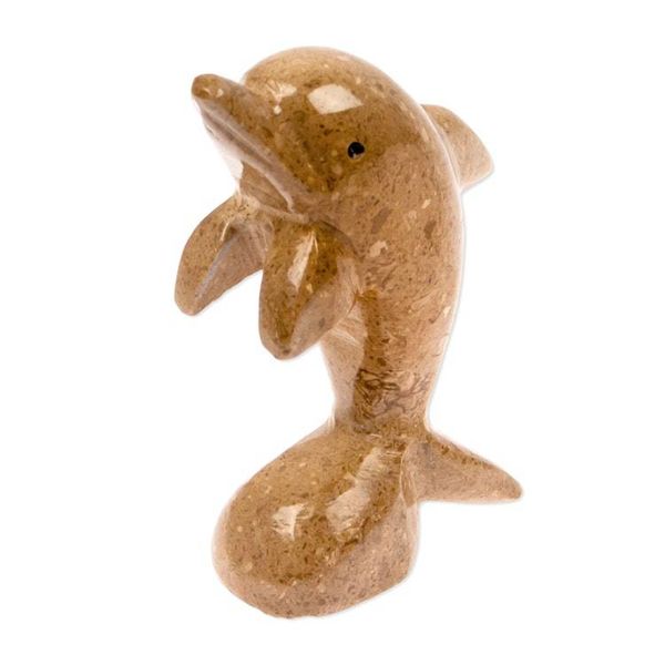 Alternate image for Dolphin-Themed Natural Marble Figurine in an Earthy Palette Harmonious Sea