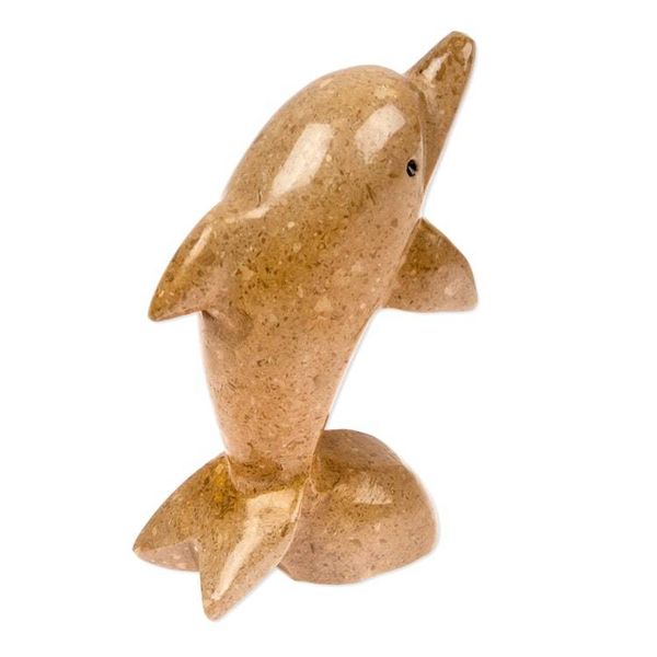 Alternate image for Dolphin-Themed Natural Marble Figurine in an Earthy Palette Harmonious Sea