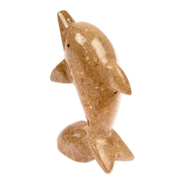 Alternate image for Dolphin-Themed Natural Marble Figurine in an Earthy Palette Harmonious Sea