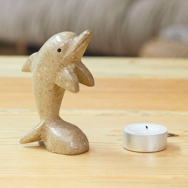 Alternate image for Dolphin-Themed Natural Marble Figurine in an Earthy Palette Harmonious Sea