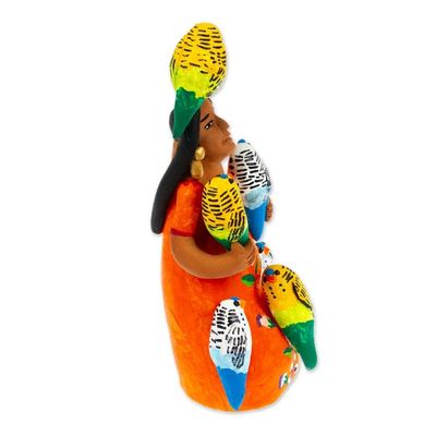 Alternate image for Ceramic Sculpture of Woman in Mexican Attire with Parrots Woman with Parrots