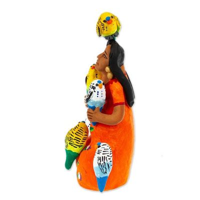 Alternate image for Ceramic Sculpture of Woman in Mexican Attire with Parrots Woman with Parrots