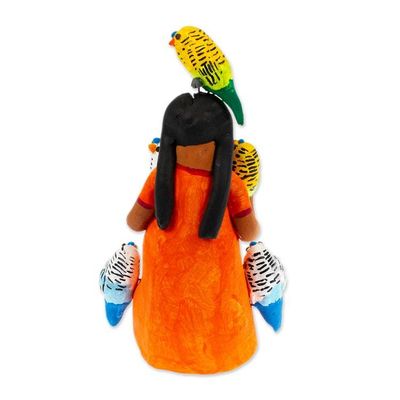 Alternate image for Ceramic Sculpture of Woman in Mexican Attire with Parrots Woman with Parrots