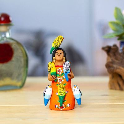 Alternate image for Ceramic Sculpture of Woman in Mexican Attire with Parrots Woman with Parrots